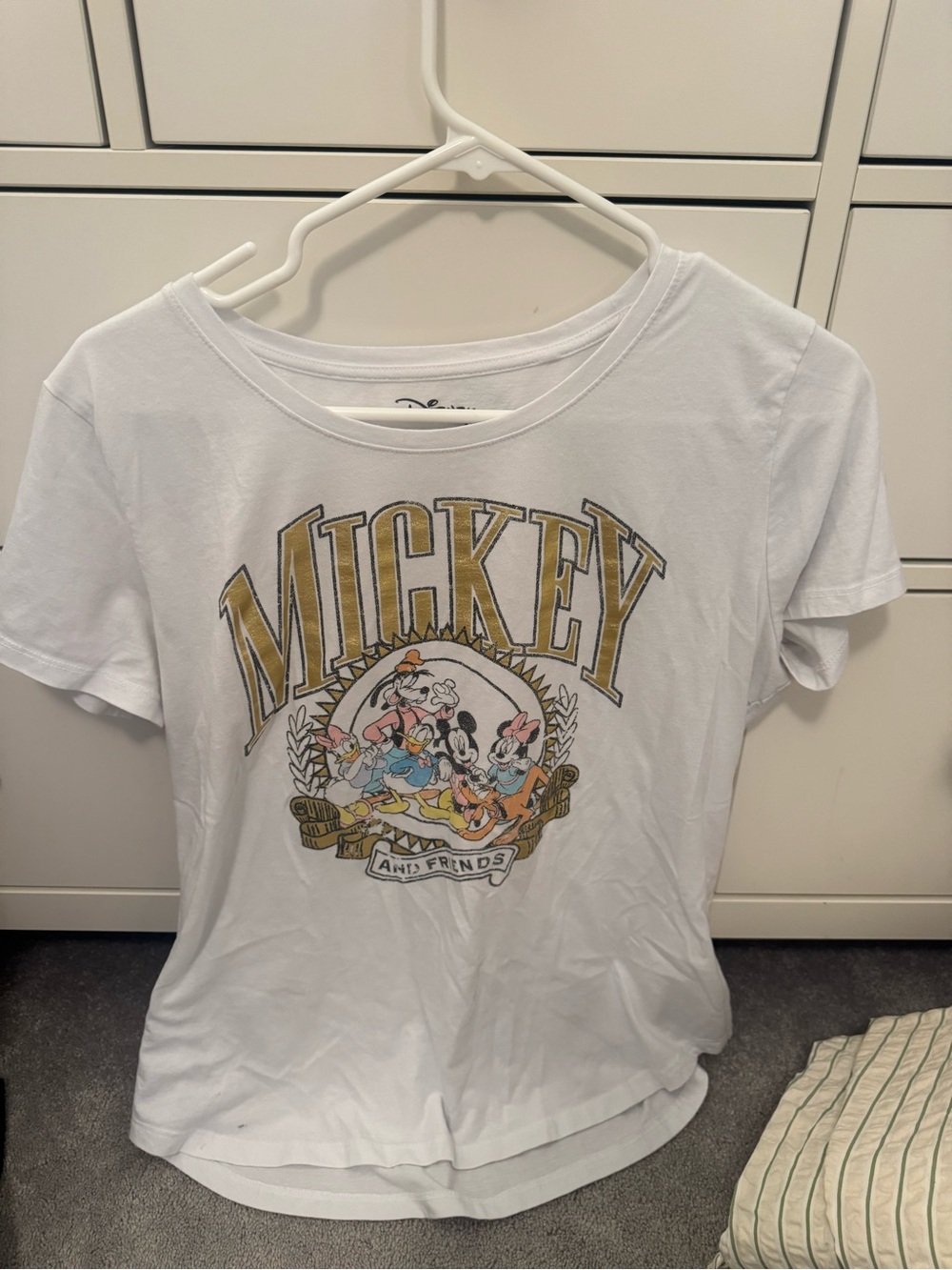 Disney White Short-Sleeve Tee with Gold 'Mickey' and Classic Characters